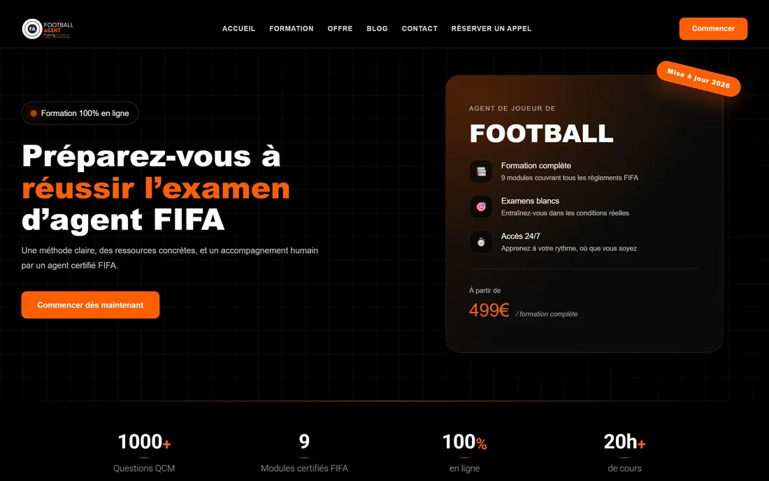 Page d'accueil du projet Football Agent Training Academy